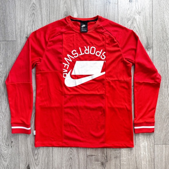 Nike Sportswear Blocked Logo Long Sleeve Jersey Red Men’s Size M NSW AR1960-696 - Picture 1 of 16